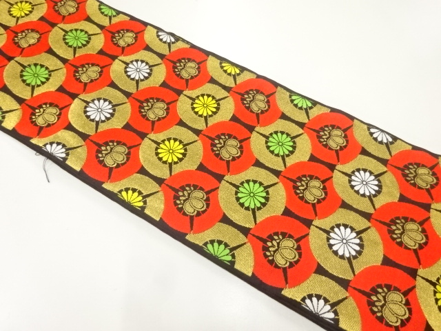 アンティーク　扇に花模様織出し子供帯（着用可）